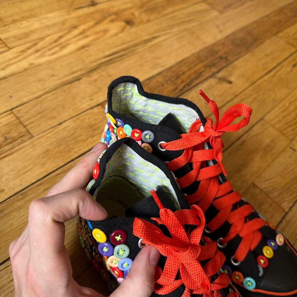 Black Button Hand Sewn Chuck Taylor Style Hi Top Shoes - Picture 4 of 8